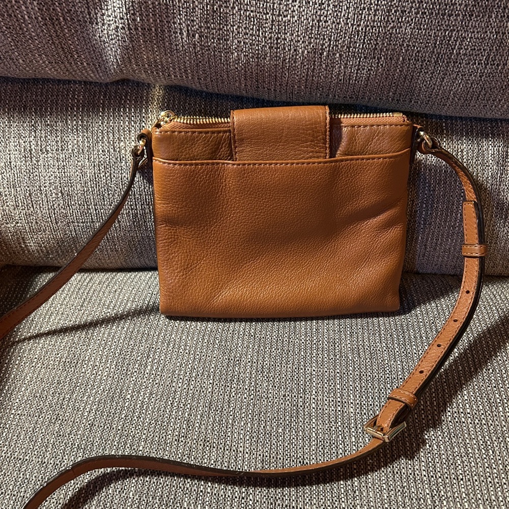 Michael Kors Cognac Leather Crossbody with Signature MK Medallion - Picture 2 of 5